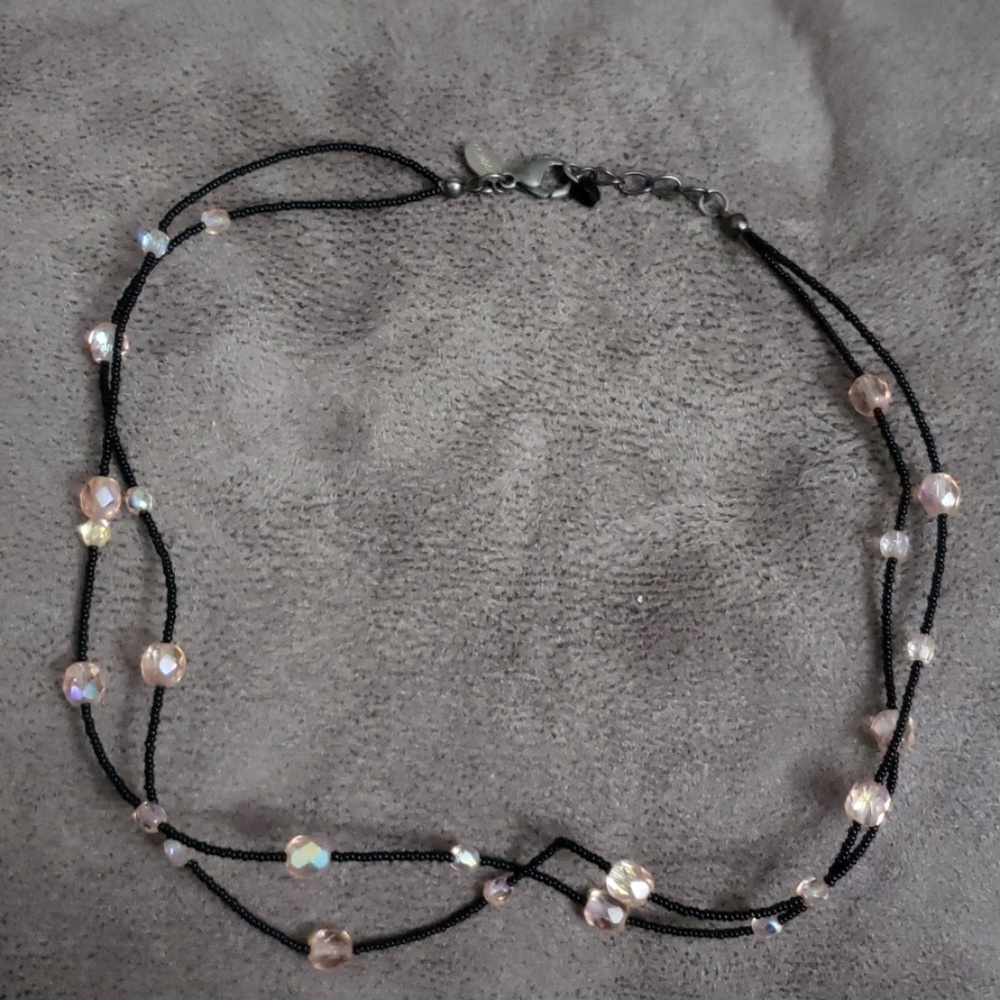 Pink iridescent bead necklace